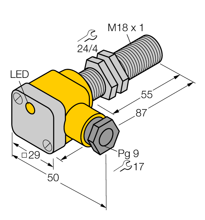 Turck Inductive Proximity Metal Barrel Sensor; 18mm; Embeddable; 20-250VAC / 10-300VDC; NO; 2-Wire